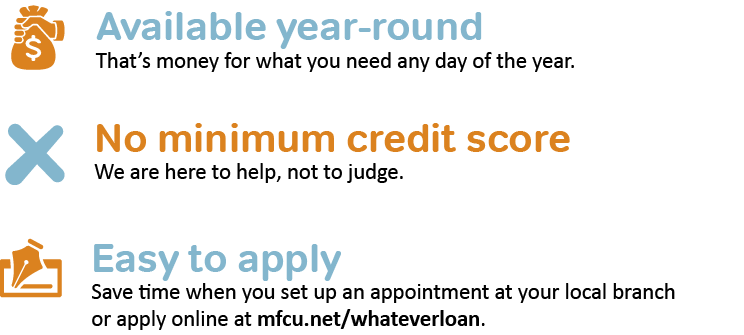 available year round, no minimum credit score, easy to apply
